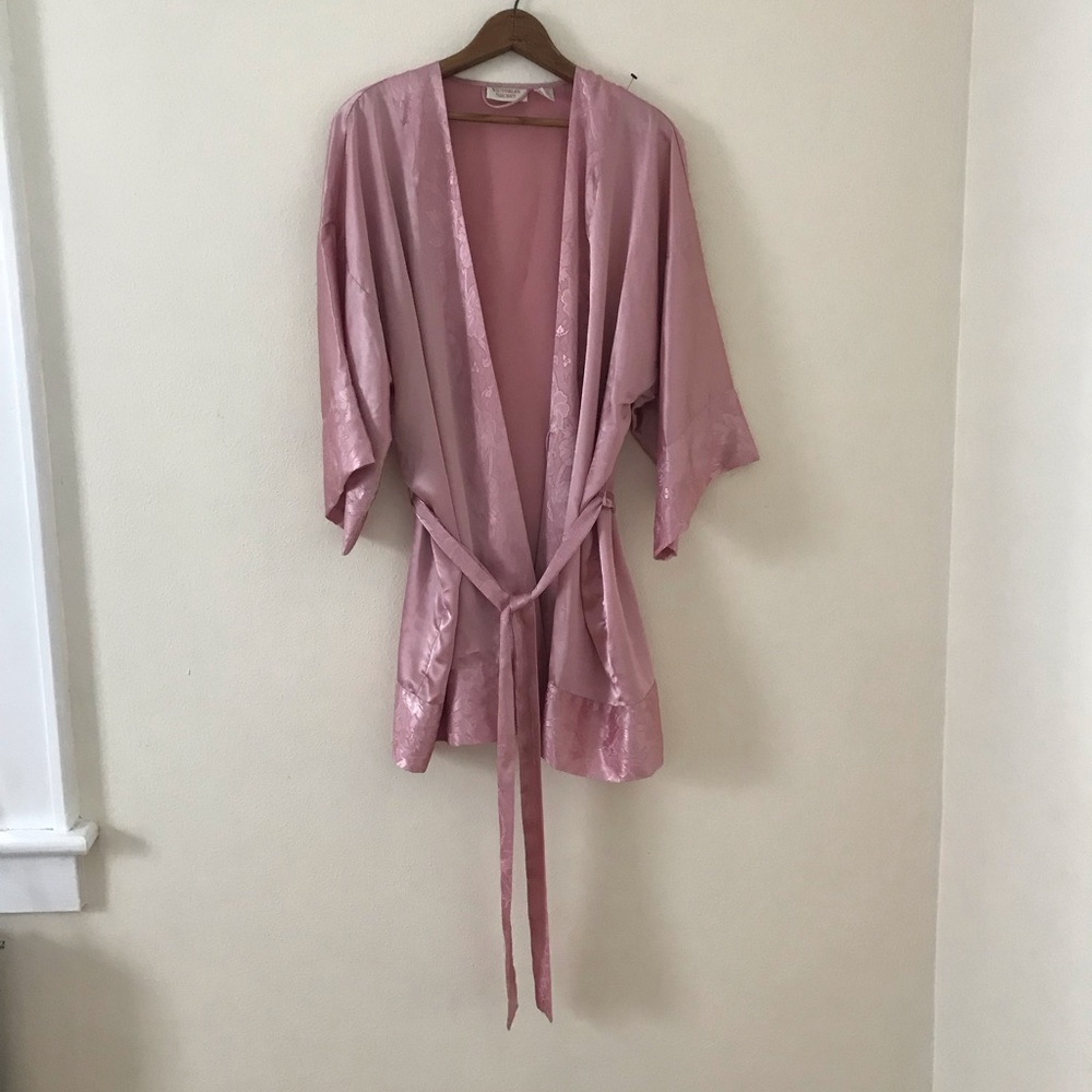 Elegant Pink Satin Kimono Robe